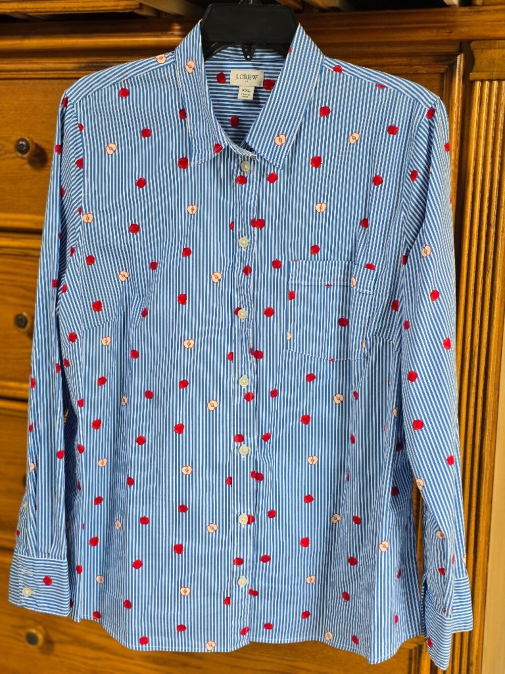 J. CREW Striped Cotton poplin striped shirt with apples size XXL